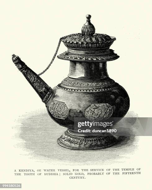 sir lankan, kendiya or water vessel, 15th century - sir lankan stock illustrations