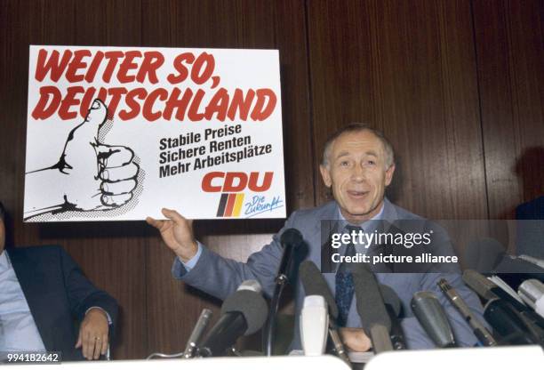 The Secretary General of the Christian Democratic Party of Germany , Heiner Geissler can be seen during a press conference presenting the kick-off...