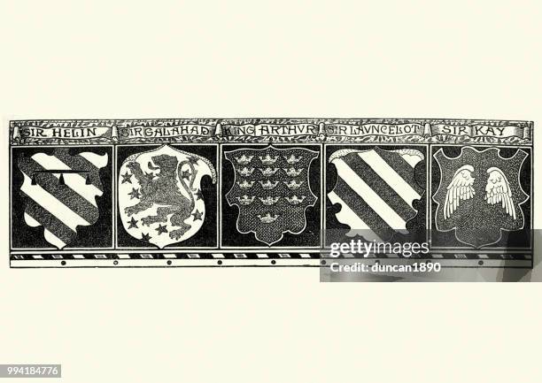 shields of king arthur and his knights - sir galahad stock illustrations