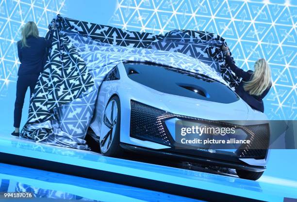 The Audi Aicon, a fully autonomous upper class vehicle on the basis of the A8 without steering wheel, is being presented at the Internationale...