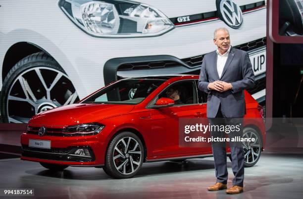 Sales chairman Juergen Stackmann presents the Polo GTI in Frankfurt am Main, Germany, 12 September 2017. The Internationale Automobil-Ausstellung...