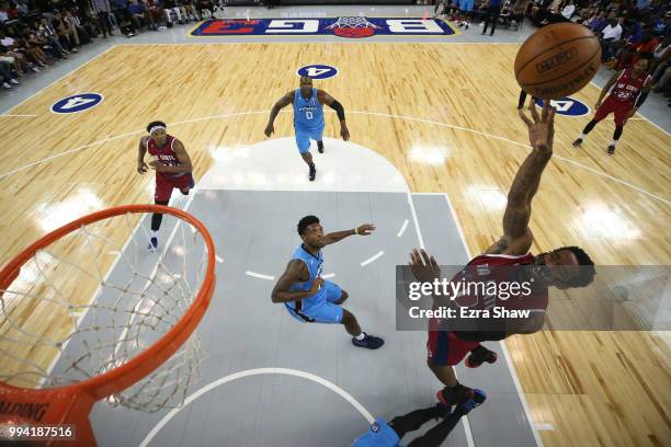 Amar'e Stoudemire of Tri State throws up a shot against Power during week three of the BIG3 three on three basketball league game at ORACLE Arena on...