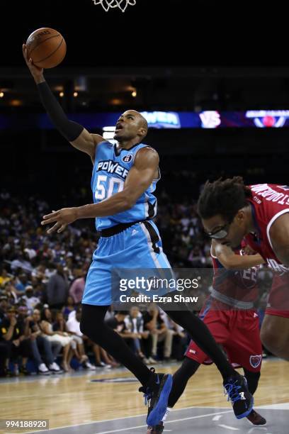 Corey Maggette of Power takes a shot against Tri State during week three of the BIG3 three on three basketball league game at ORACLE Arena on July 6,...