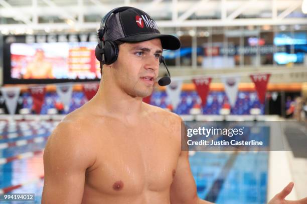 Michael Andrews wins the men's 100m breaststroke final at the 2018 TYR Pro Series on July 8, 2018 in Columbus, Ohio.