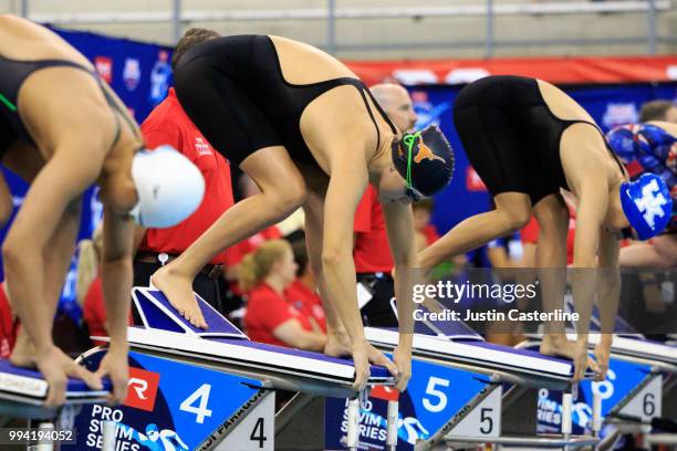 Evie Pfeifer at the start of the women's 200m IM final at the 2018 TYR Pro Series on July 8, 2018 in Columbus, Ohio.