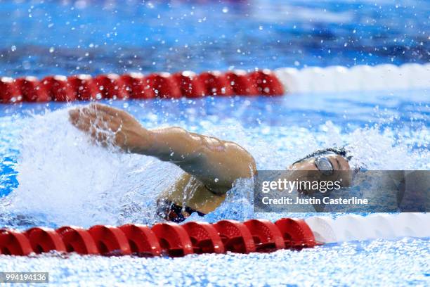 Leah Smith competes in the women's 800m freestyle final at the 2018 TYR Pro Series on July 8, 2018 in Columbus, Ohio.