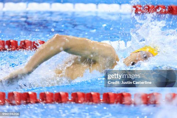 Zane Grothe wins the men's 800m freestyle final at the 2018 TYR Pro Series on July 8, 2018 in Columbus, Ohio.