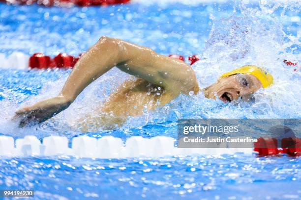 Zane Grothe competes in the men's 800m freestyle final at the 2018 TYR Pro Series on July 8, 2018 in Columbus, Ohio.