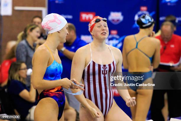 Leah Smith and Lilly King before the start of the 2018 TYR Pro Series on July 8, 2018 in Columbus, Ohio.