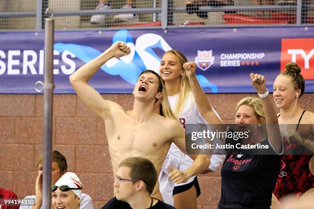 The Indiana Swim Team celebrates during the 2018 TYR Pro Series on July 8, 2018 in Columbus, Ohio.