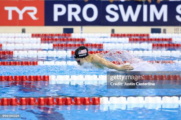 Kelsi Dahlia competes in the women's 200m butterfly final at the 2018 TYR Pro Series on July 8, 2018 in Columbus, Ohio.