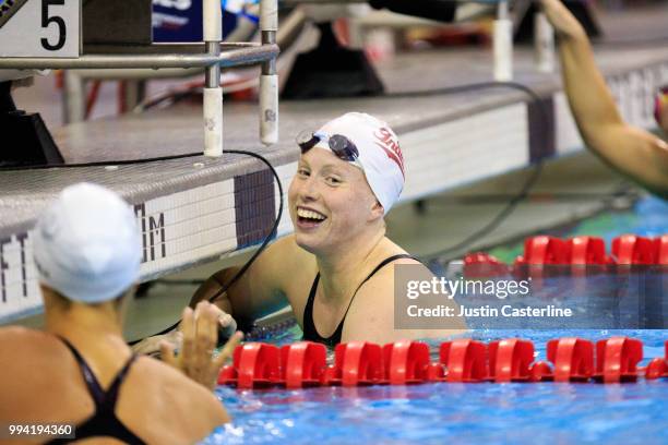 Lilly King wins the women's 100m breaststroke final at the 2018 TYR Pro Series on July 8, 2018 in Columbus, Ohio.