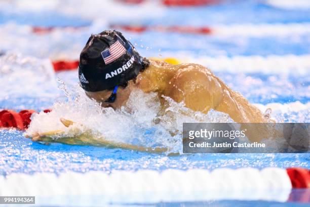 Michael Andrews competes in the men's 100m breaststroke final at the 2018 TYR Pro Series on July 8, 2018 in Columbus, Ohio.