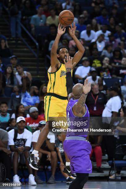 Josh Childress of Ball Hogs takes a shot against Ghost Ballers during week three of the BIG3 three on three basketball league game at ORACLE Arena on...