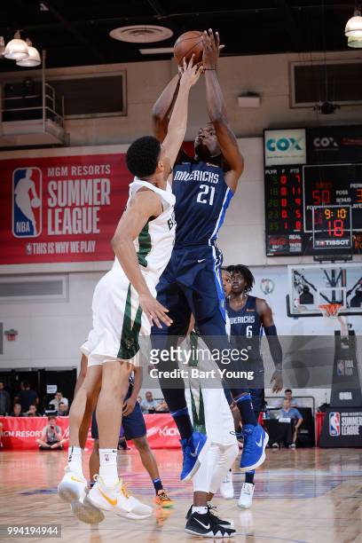 Jalen Jones of the Dallas Mavericks shoots the ball during the game against the Milwaukee Bucks on July 8, 2018 at the Cox Pavilion in Las Vegas,...