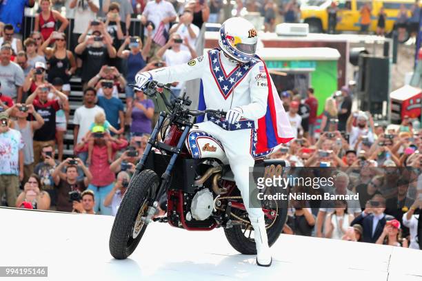 Travis Pastrana peforms during HISTORY's Live Event "Evel Live" on July 8, 2018 in Las Vegas, Nevada.