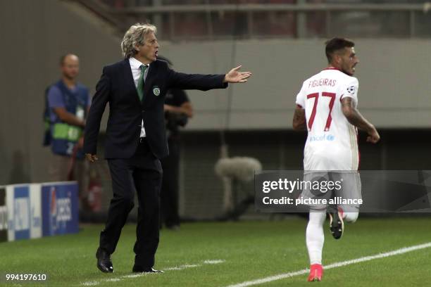 Sporting's head coach Jorge reacts during a Group D, UEFA Champions League football match between Olympiacos and Sporting Lisbon at the Karaiskaki...