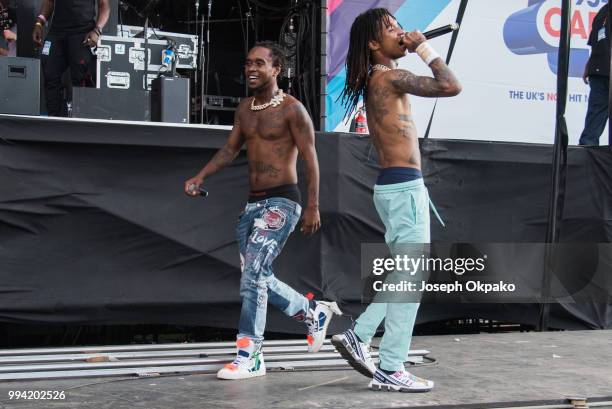 Slim Jxmmi and Swae Lee of Rae Sremmurd perform on Day 3 of Wireless Festival 2018 at Finsbury Park on July 8, 2018 in London, England.