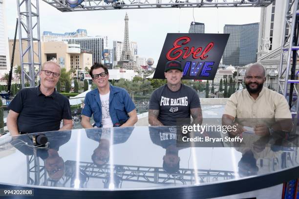 Leigh Montville, Johnny Knoxville, Carey Hart and Sal Masekela speak at the roundtable panel during HISTORY's Live Event 'Evel Live' at Omnia...