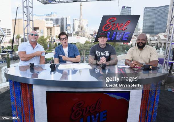 Bill Goldberg, Johnny Knoxville, Carey Hart and Sal Masekela speak at the roundtable panel during HISTORY's Live Event 'Evel Live' at Omnia Nightclub...