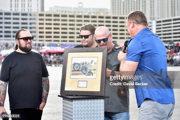 Chumlee Russell, Corey Harrison, and Rick Harrison attend HISTORY's Live Event "Evel Live" on July 8, 2018 in Las Vegas, Nevada.
