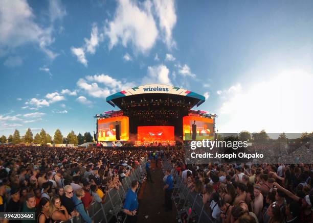 General view of the main stage on Day 3 of Wireless Festival 2018 at Finsbury Park on July 8, 2018 in London, England.