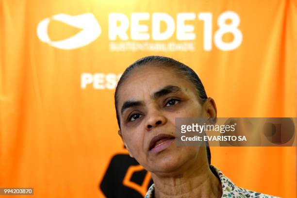 Brazilian presidential candidate for the REDE Party, Marina Silva, speaks during an interview with AFP in Brasilia on July 6, 2018. - Brazil holds...