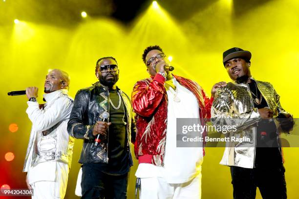 Teddy Riley and Dave Hollister of Blackstreet perform onstage during the 2018 Essence Festival presented by Coca-Cola - Day 3 at Louisiana Superdome...