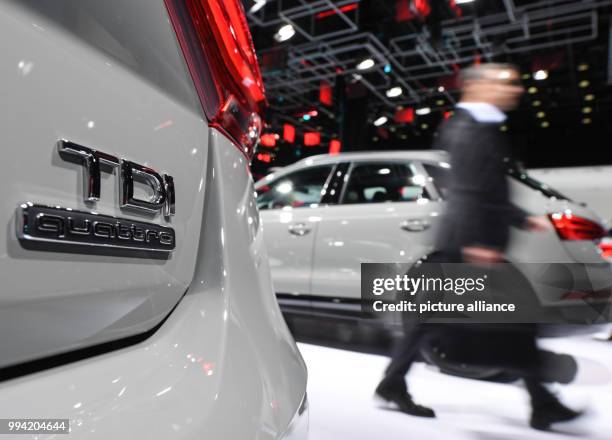 The lettering 'TDI quattro' can be read on a Audi Q2 at the Audi stand at the Internationale Automobil-Ausstellung in Frankfurt am Main, Germany, 13...