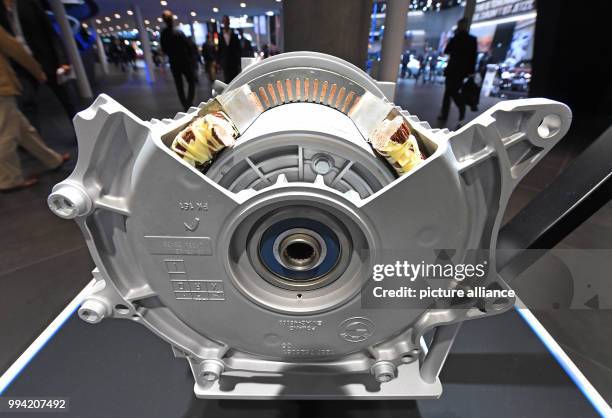 Electrical engine is on display at the Internationale Automobil-Ausstellung in Frankfurt am Main, Germany, 13 September 2017. From 14-24 September...