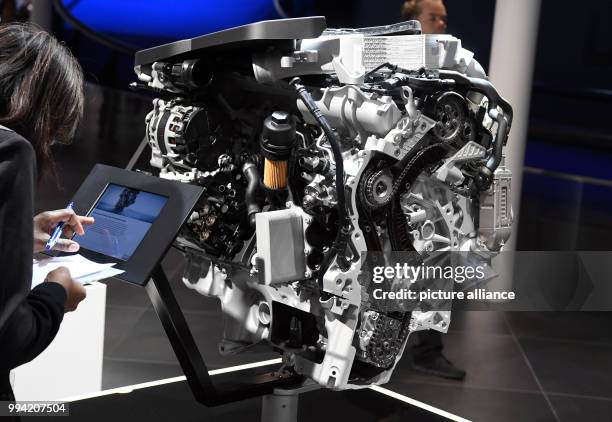 Performance Twinpower Turbo 6-Zylinder diesel engine is on display at the Internationale Automobil-Ausstellung in Frankfurt am Main, Germany, 13...