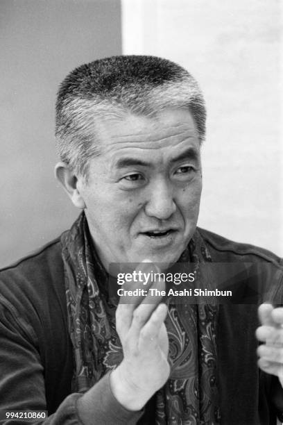 Writer Rokusuke Ei speaks during the Asahi Shimbun interview on March 7, 1986 in Tokyo, Japan.