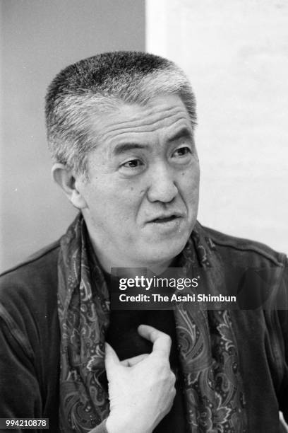 Writer Rokusuke Ei speaks during the Asahi Shimbun interview on March 7, 1986 in Tokyo, Japan.