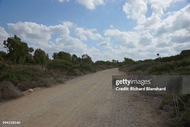 The road to the Atlit Detainee Camp Museum, a former detention camp established by the British Mandate for Palestine, on the coast of Israel, 2014....
