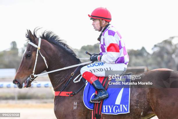 Dean Yendall returns to the mounting yard aboard Vivacity after winning the Off The Track Mildura Horse Trials 27th - 29th July Maiden Plate at...