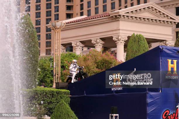 Travis Pastrana peforms during HISTORY's Live Event "Evel Live" on July 8, 2018 in Las Vegas, Nevada.