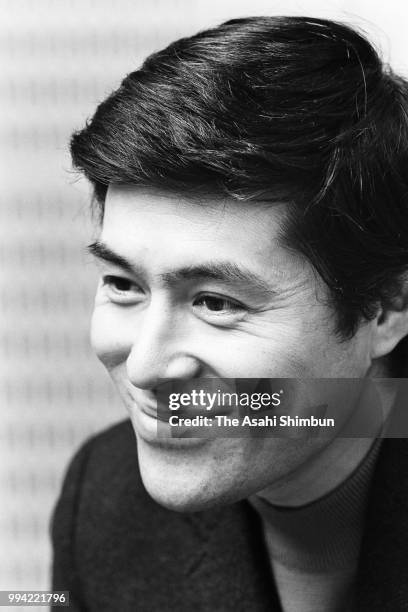 Actor Go Kato speaks during the Asahi Shimbun interview on December 23, 1972 in Tokyo, Japan.