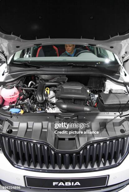The TSI petrol motor of a Skoda Fabia Monte Carlos at the Internationale Automobil-Ausstellung in Frankfurt am Main, Germany, 13 September 2017. From...