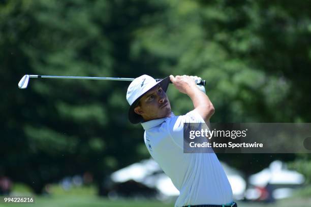 Joel Dahmen hits his tee shot on the third hole during the final round of the Military Tribute at the Greenbrier in White Sulphur Springs, WV, on...