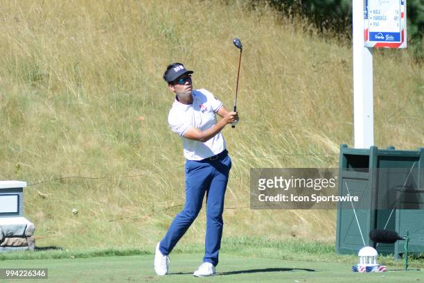 Kevin Na hits his tee shot on the 14th hole during the final round of the Military Tribute at the Greenbrier in White Sulphur Springs, WV, on July 8,...