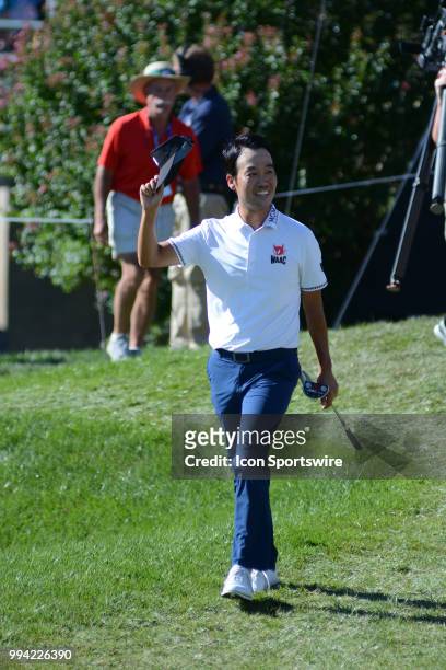 Kevin Na approaches the green on the 18th hole during the final round of the Military Tribute at the Greenbrier in White Sulphur Springs, WV, on July...