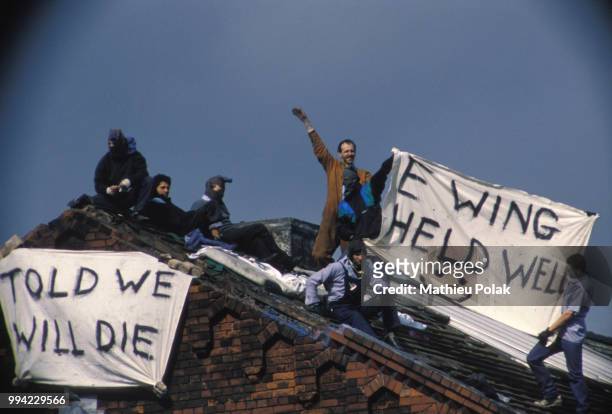 Mutinerie à la prison Strangeways le 3 avril 1990 à Manchester, Royaume-Uni.