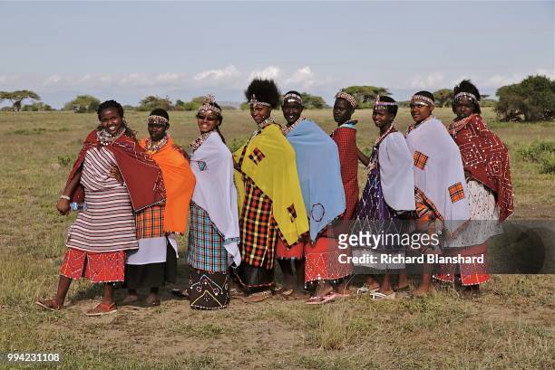 Maasai women wearing the distinctive shuka cloth in Kenya, 2016.