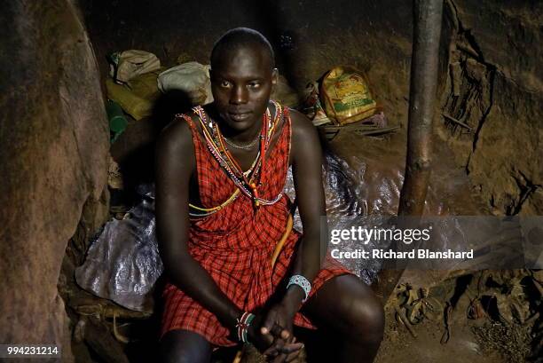 Maasai man wearing the distinctive shuka cloth in Kenya, 2016.