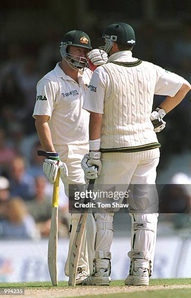 Steve Waugh and Mark Waugh of Australia during the 2nd day of the 5th Ashes Test between England and Australia at The AMP Oval, London. Mandatory...
