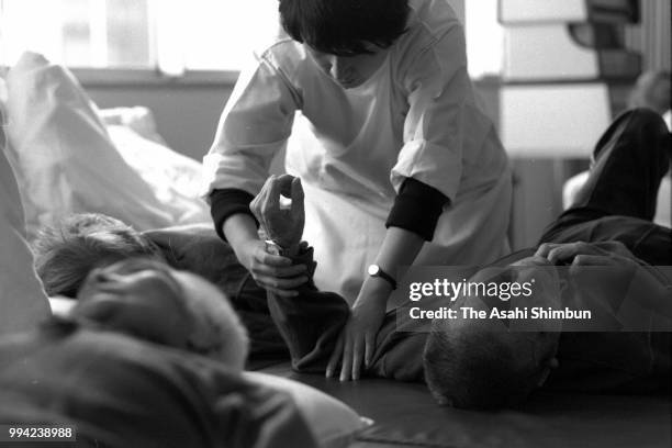 Minamata disease patients at an rehabilitation center 30 years after mercury poisoning recognised on April 13, 1986 in Minamata, Kumamoto, Japan.