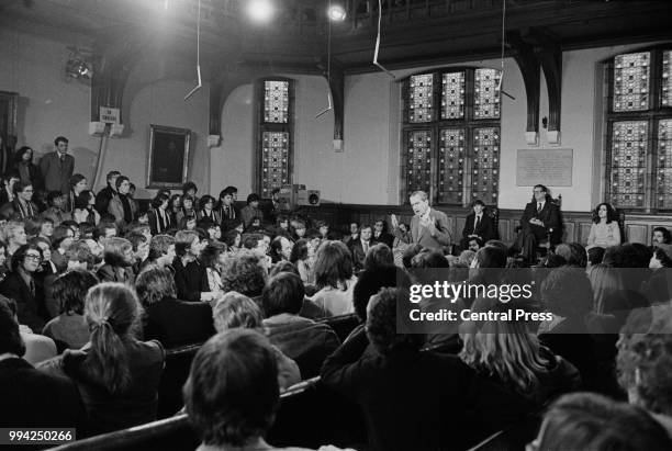 Former US President Richard Nixon addresses the Oxford University Students' Union, 1st December 1978. Nixon was greeted outside by jeers and...