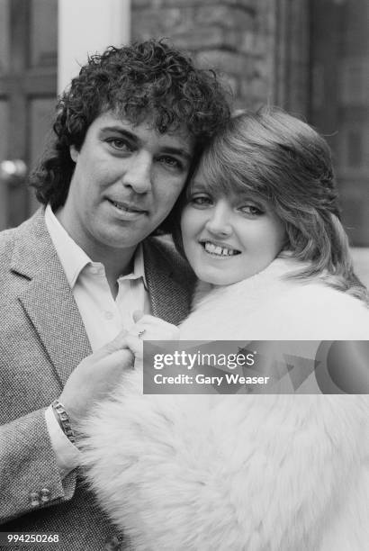 Irish singer Linda Nolan of the Nolans with her fiancé and manager Brian Hudson, in London after the announcement of their engagement, 22nd April...