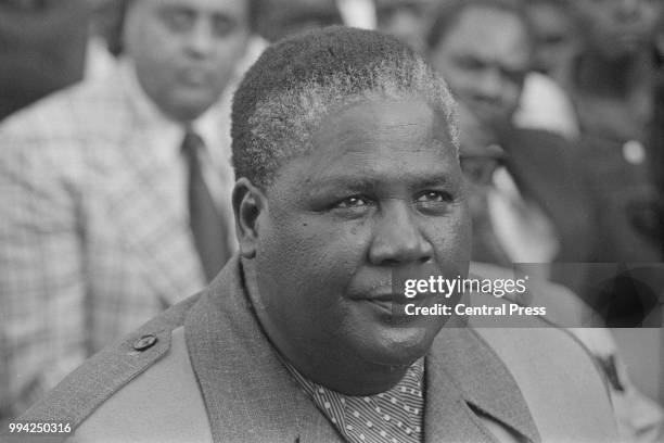 Joshua Nkomo , leader of the ZAPU , following the breakdown of talks with Rhodesian Prime Minister Ian Smith, March 1976.