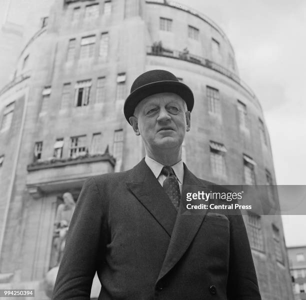 Norman Brook, 1st Baron Normanbrook , Chairman of the Board of Governors of the BBC, outside Broadcasting House in London, 14th May 1964.